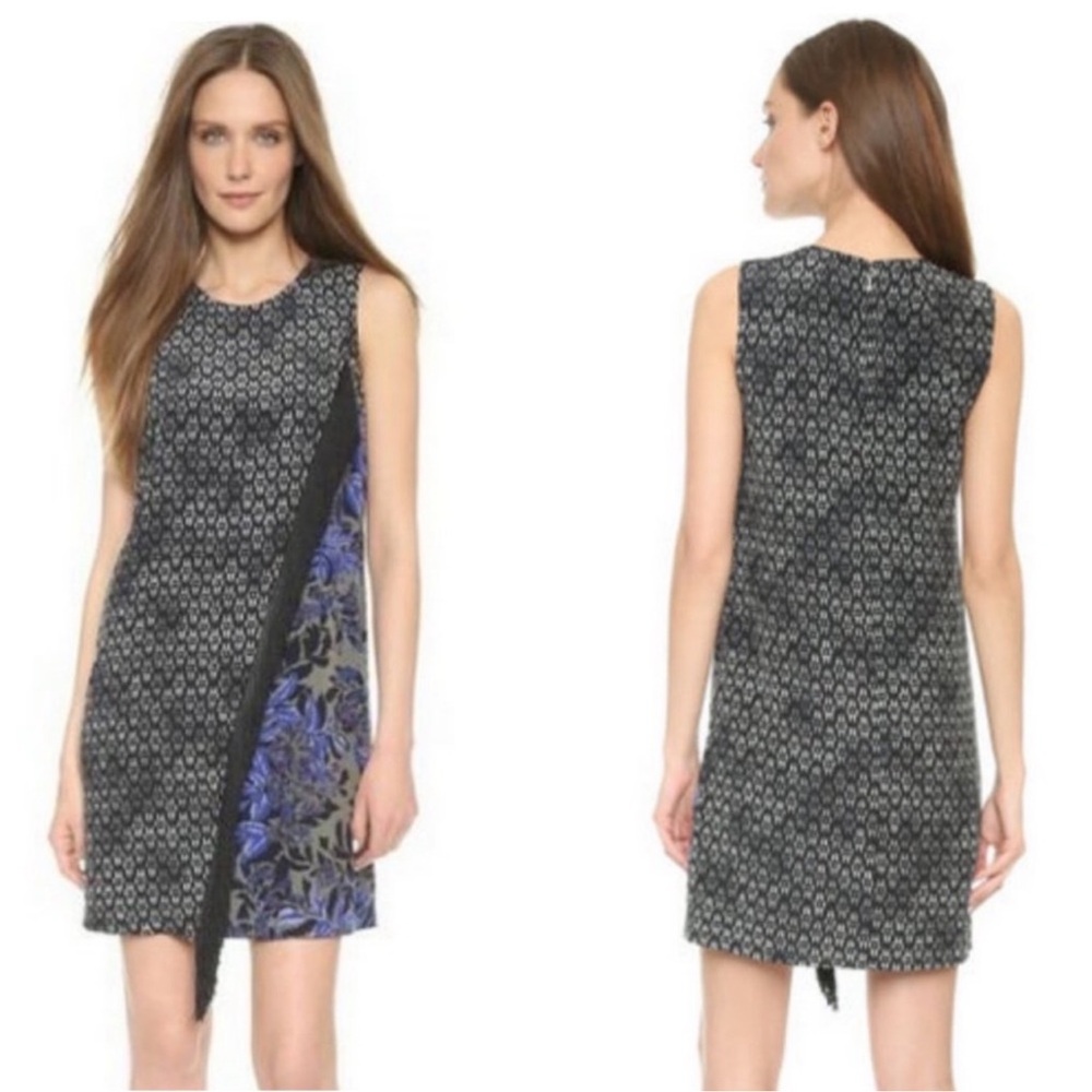 Rebecca Taylor Dark Floral Silk Mixed Print Sleeveless Dress Fringe